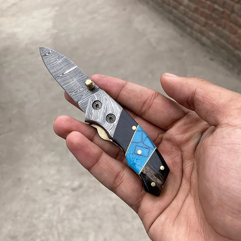 5.5" Inches Custom Handmade Damascus Steel Folding Pocket knife, Gift for Boyfriend, Fathers Day Gift, Groomsmen Gift for Men