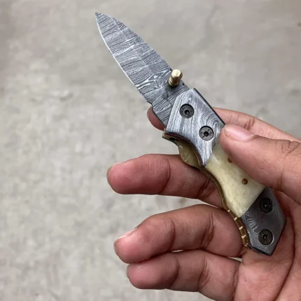 Bone Handle 5.5 Inches Handmade Damascus Steel Folding Pocket Knife Gift for Boyfriend, Fathers Day Gift, Groomsmen Gift for Men
