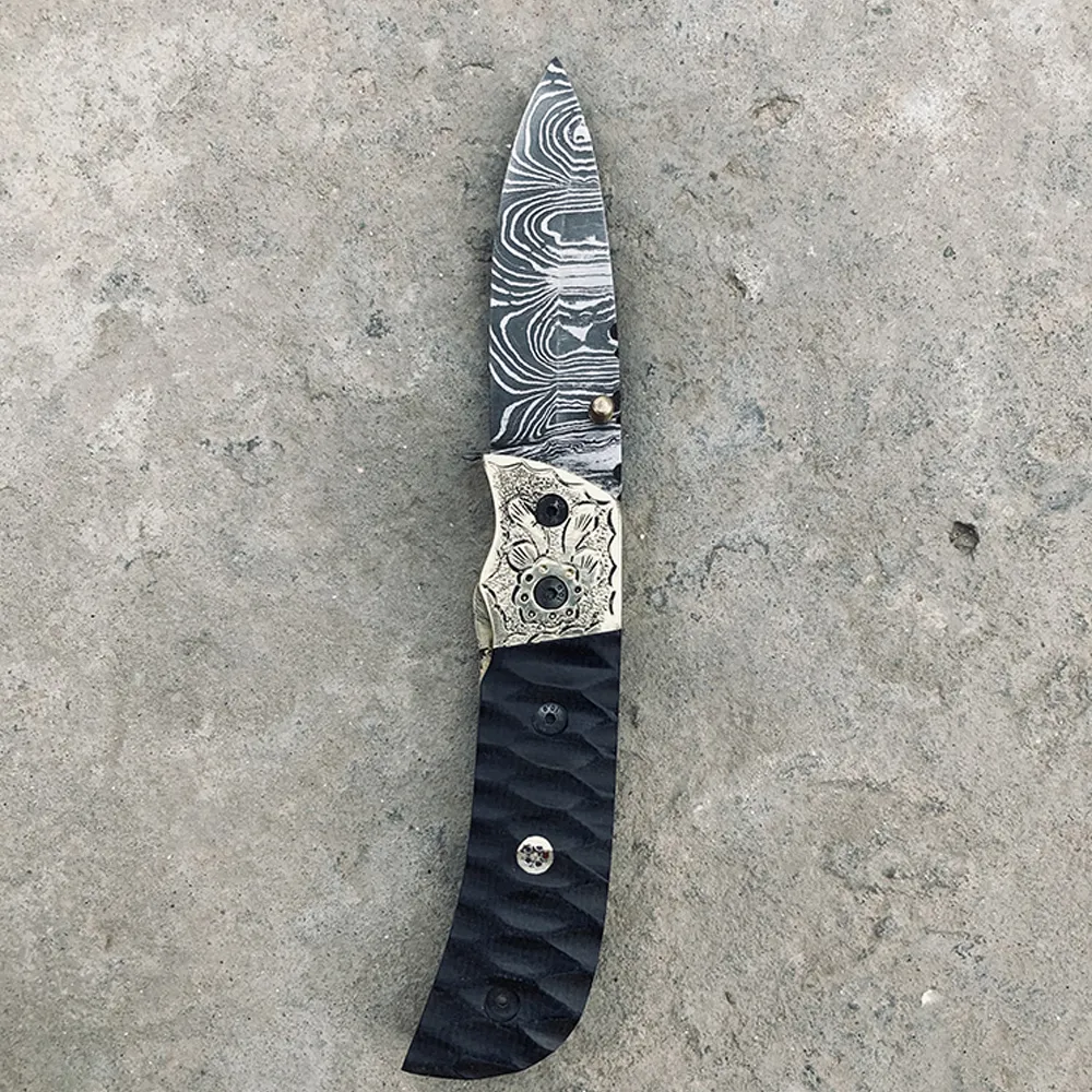 Handmade Damascus Liner lock folding knife with black Micarta Sheet Handle Pocket knife-Special Gift for Any Occasion Personalized Gift and  Anniversary Gift for him