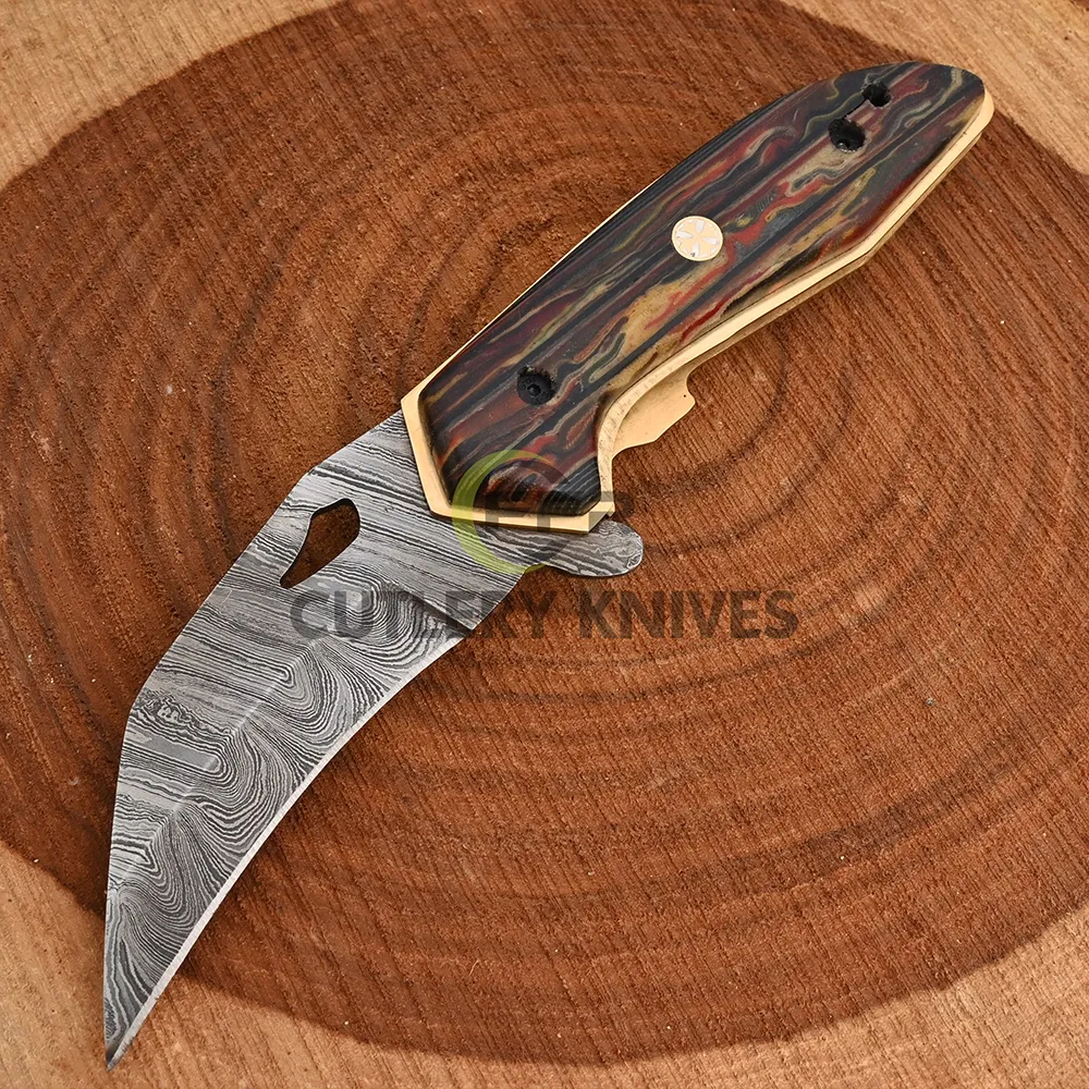 Custom Handmade Damascus Folding knife Damascus steel,G10 micarta-Gift for Boyfriend, Fathers Day Gift ,Anniversary Gift for him