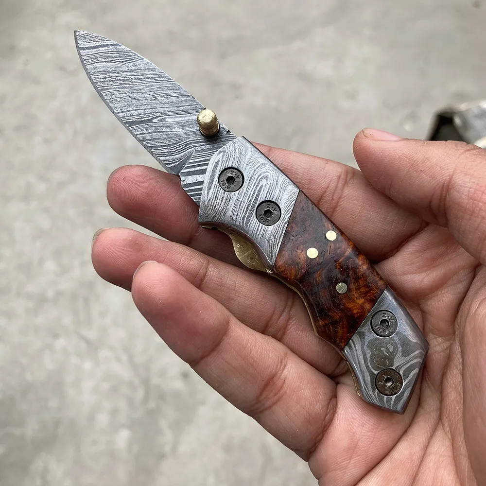 Damascus Steel Folding Pocket knife 5.5 inches Handmade Pocket Knife, Gift for Boyfriend, Fathers Day Gift, Groomsmen Gift for Men