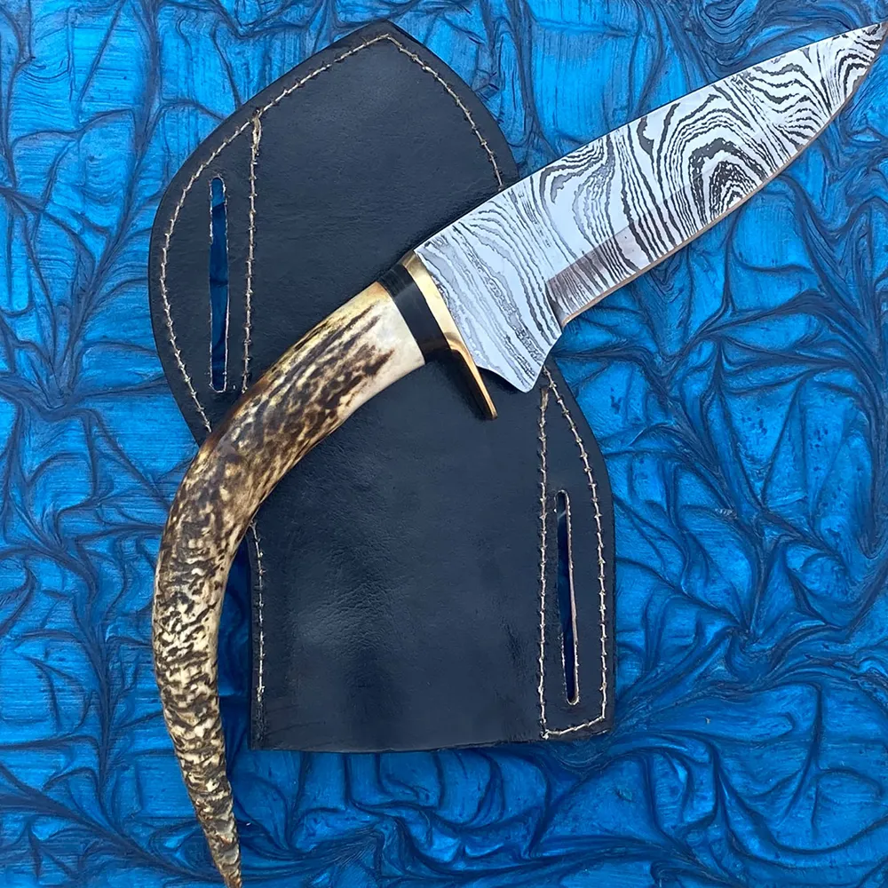 HAND FORGED DAMASCUS STEEL HUNTING knife Blade Knife BRASS BOLSTER Antler horn, Gift For Hunters, Personalized Gift Knife, Groomsmen gift knife 