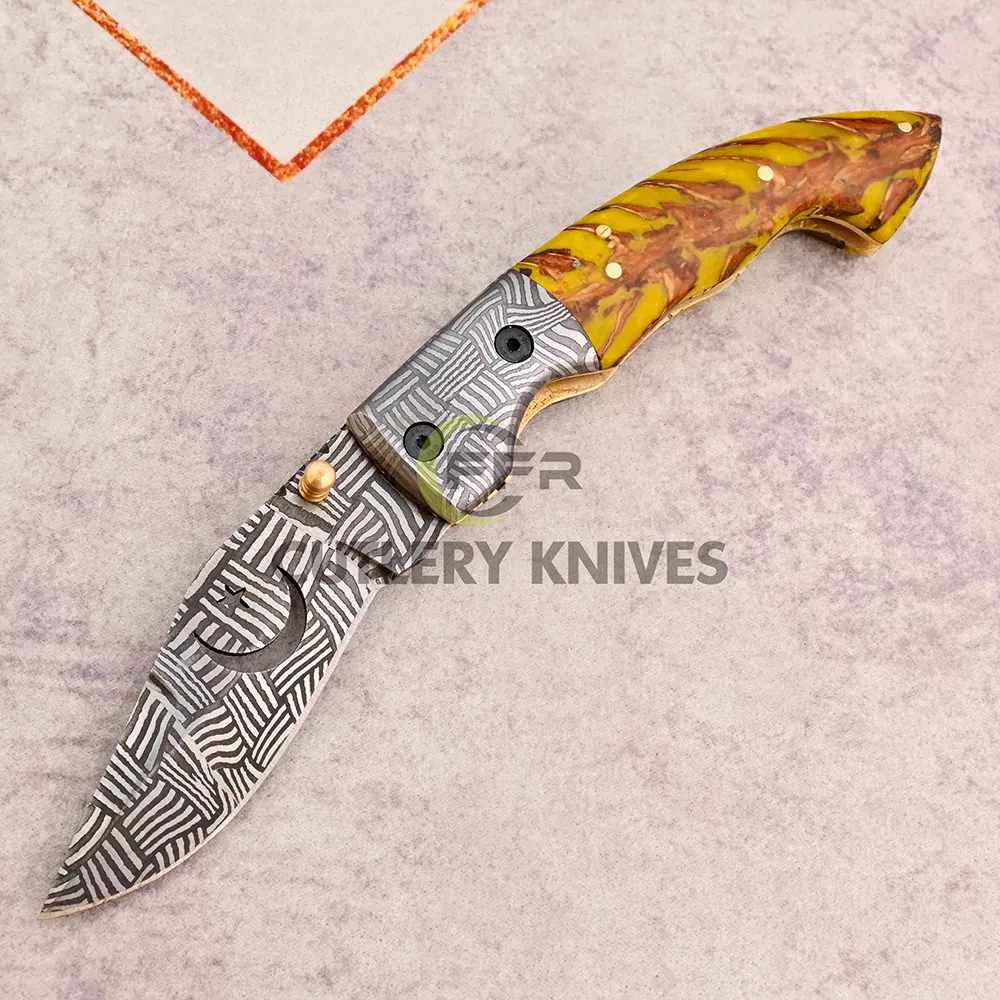 Handmade "Basket weave"Damascus  Folding knife-Gift for Boyfriend, Fathers Day Gift ,Anniversary Gift for him