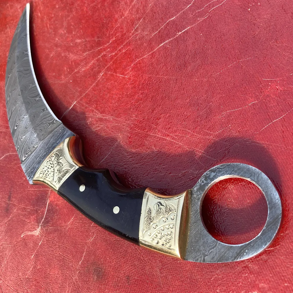 HUNTEX New Custom Handmade Damascus 230 mm Full-Tang Buffalo Horn Karambit KnifeGift For Hunters, Personalized Gift Knife, Groomsmen Knife gift
