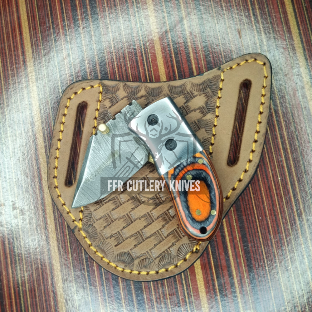Hand Forged 5″Inches EDC Mini Pocket Folding Knife with Resin Handle and Leather Sheath-Gift Knife for Husband